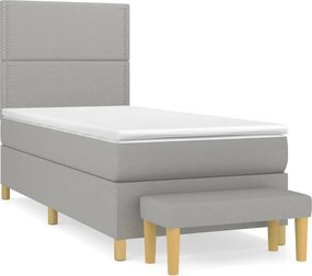 vidaXL Κρεβάτι Boxspring με Στρώμα Ανοιχτό Γκρι 90x190 εκ. Υφασμάτινο