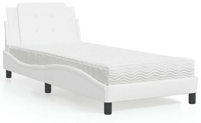 Κρεβάτι με Στρώμα Λευκό 80 x 200 εκ. Συνθετικό Δέρμα