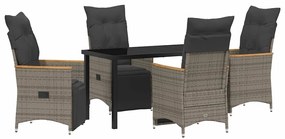 vidaXL Σέτ φαγητού για κήπο με μαξιλάρι 5 pcs Γκρι Πολυ ράταν