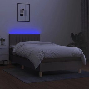 vidaXL Κρεβάτι Boxspring με Στρώμα &amp; LED Taupe 90x190 εκ. Υφασμάτινο
