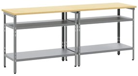vidaXL Σετ πάγκου εργασίας με ράφι 2 pcs Γκρι 200 x 55 x 85 εκ Ατσάλι