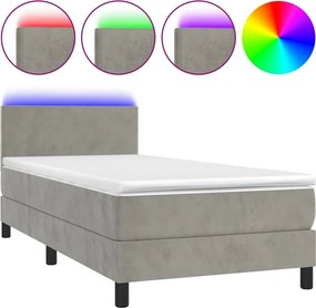 vidaXL Κρεβάτι Boxspring με Στρώμα &amp; LED Αν.Γκρι 90x190 εκ. Βελούδινο