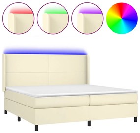 vidaXL Κρεβάτι Boxspring με Στρώμα & LED Κρεμ 200x200 εκ. Συνθ. Δέρμα