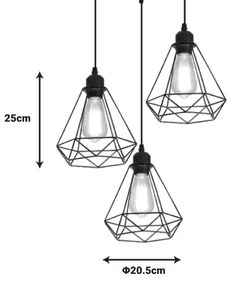 Φωτιστικό οροφής τρίφωτο Jabrey pakoworld μαύρο μέταλλο Φ30x25εκ