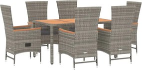 vidaXL Σετ Τραπεζαρίας Κήπου 7 τεμ. Γκρι Συνθ. Ρατάν με Μαξιλάρια