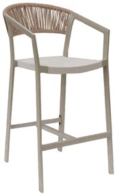 BAR STOOL ALUMINUM CHAMPAGNE  MEDIUM HEIGHT WITH ARMS-RATTAN &amp; TEXTLINE 57x61x103Hcm.