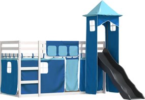 vidaXL Κουκέτα με Τσουλήθρα και Κουρτίνες Μπλε 90x200 εκ.