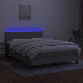 vidaXL Κρεβάτι Boxspring με Στρώμα & LED Αν.Γκρι 140x200 εκ Υφασμάτινο