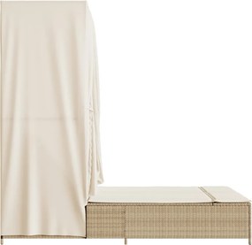 vidaXL Ξαπλώστρα Διπλή Μπεζ από Συνθετικό Ρατάν με Οροφή / Κουρτίνες
