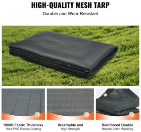 VEVOR Dump Truck Mesh Tarp, 7 x 14 ft, PVC Coated Black Heavy Duty Cover with 5.5&quot; 18oz Double Pocket, Brass Grommets, Reinforced Double Needle Stitch Webbing Fits Manual or Electric Dump Truck System