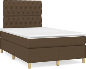 vidaXL Κρεβάτι Boxspring με Στρώμα &amp; LED Σκ.Καφέ 120x190εκ. Υφασμάτινο