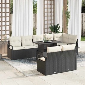 vidaXL Σετ Καναπέ Κήπου 9 pcs Μαύρο και κρεμ 100 x 55 x 73 εκ