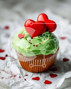 Intra Συλλεκτικό Ξύλινο Παζλ Plywood  4mm - Cupcake με Green Frosting και Κόκκινες Καρδιές Σε Ξύλινο Κουτί - Διαστάσεις: 10x10 cm – 25 κομμάτια