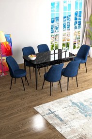 Extendable Dining Table &amp; Chairs Set (7 Pieces) Han - Black Marble, Navy Blue Black Marble
Navy Blue