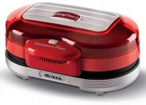 Μηχανή για μπέργκερ και σάντουιτς Ariete Party Time 0205/00, 1200W, 2 διαμερίσματα, Αντικολλητικές πλάκες, Αφαιρούμενος δίσκος, Κόκκινο