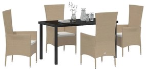 vidaXL Σέτ φαγητού για κήπο με μαξιλάρι 5 pcs Μπεζ συνθετικό ρατάν