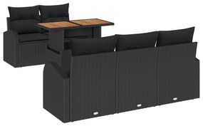 vidaXL Σετ 6 Τεμαχίων Εξωτερικής Τραπεζαρίας με Μαξιλάρια Μαύρο Πολυ Ρατάν Ακακίας