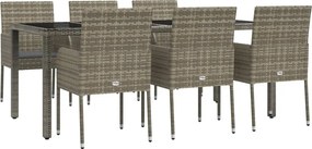 vidaXL Σετ Τραπεζαρίας Κήπου 7 τεμ. Γκρι Συνθ. Ρατάν με Μαξιλάρια