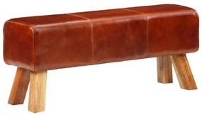 Πάγκος Bok Καφέ 110 εκ. Γνήσιο Δέρμα & Μασίφ Ξύλο Μάνγκο