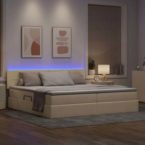 vidaXL LED Κρεβάτι αποθήκευσης με στρώμα Κρέμ 200 x 200 cm Ύφασμα