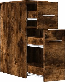 vidaXL Ντουλάπι Μπάνιου Στενό με Ροδάκια Καπνιστή Δρυς Επεξ. Ξύλο