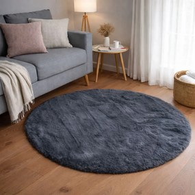 Στρογγυλό Xαλί Γούνινο (Φ100) Ravelia Fluffy Dark Grey
