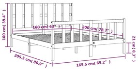 Σκελετός Κρεβατιού Χωρίς Στρώμα 160x200 εκ Μασίφ Ξύλο Πεύκου - Καφέ