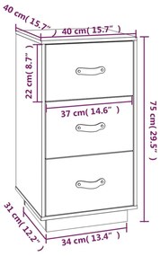 Κομοδίνο Καφέ Μελί 40x40x75εκ. από Μασίφ Ξύλο Πεύκου - Καφέ