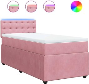 vidaXL Κρεβάτι Boxspring με Στρώμα Ροζ 90x200 εκ. Βελούδινο