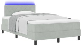 vidaXL Κρεβάτι με Βάση Στραγγαλισμού & Στρώμα & LED Ανοιχτό Γκρι 120x190 εκ Βελούδο