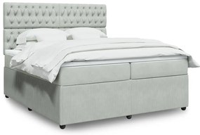 vidaXL Κρεβάτι Boxspring με Στρώμα Ανοιχτό Γκρι 200x200 εκ. Βελούδινο