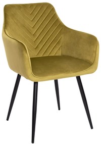 DINING ARMCHAIR LATRELL  OLIVE GREEN VELVET &amp; BLACK METAL LEGS 55x57x84Hcm.