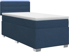 vidaXL Κρεβάτι Box Spring με Στρώμα και LED Μπλε 100 x 200 cm Ύφασμα
