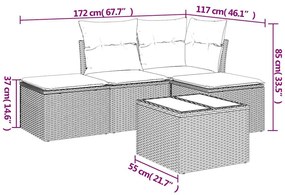 vidaXL Σαλόνι Κήπου Σετ 5 Τεμαχίων Γκρι Συνθετικό Ρατάν με Μαξιλάρια
