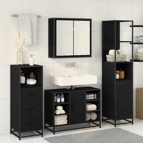vidaXL Σετ Επίπλων Μπάνιου με ράφι 3 pcs Μαύρη Οξυά Επεξεργασμένο ξύλο