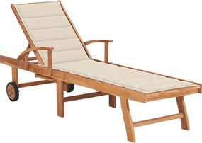 vidaXL Ξαπλώστρα από Μασίφ Ξύλο Teak με Κρεμ Μαξιλάρι