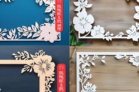 Σετ των 2 Intra απο ξύλο plywood 3mm-4mm πάχος – Πακέτο με κορνίζα φλοράλ χαρτιού Δίασταση 20x20 cm INTRAFABR-117491078