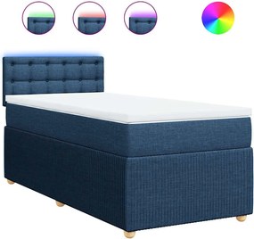 vidaXL Κρεβάτι Boxspring με Στρώμα Μπλε 90x190 εκ.Υφασμάτινο