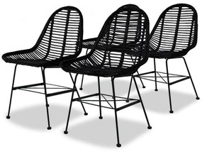 Καρέκλες Τραπεζαρίας 4 τεμ. Μαύρες από Γνήσιο Ρατάν - Μαύρο
