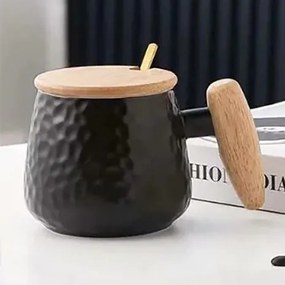 Etoile Κεραμική Κούπα Με Λαβή Και Καπάκι Από Μπαμπού Μαύρο LM-217
