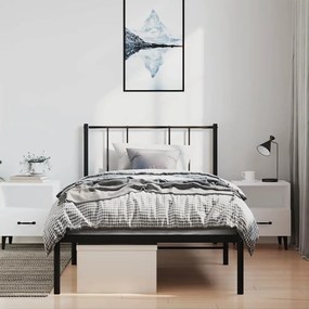 vidaXL Πλαίσιο Κρεβατιού με Κεφαλάρι Μαύρο 100 x 190 εκ. Μεταλλικό