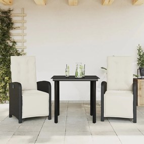 Σετ Επίπλων Bistro 3 τεμ. Μαύρο Συνθετ. Ρατάν με Μαξιλάρια