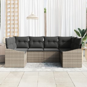 vidaXL Σετ Καναπέ 6 Τεμαχίων με Μαξιλάρια Γκρι Πολυ Ρατάν