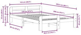Σκελετός Κρεβ. Χωρίς Στρώμα Λευκό 120x200 εκ Μασίφ Πεύκο - Λευκό