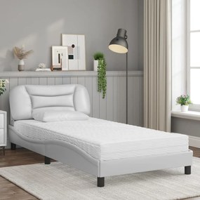 vidaXL Κρεβάτι με Στρώμα Hvar Λευκό 100x200 εκ. από Συνθετικό Δέρμα