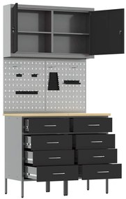 vidaXL Πάγκος εργασίας με συρτάρι 5 pcs Μαύρο 100 x 55 x 200 εκ Ατσάλι