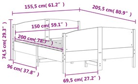 Σκελετός Κρεβ. Χωρίς Στρώμα Καφέ Κεριού 150x200 εκ Μασίφ Πεύκο - Καφέ