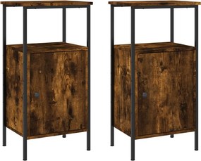 vidaXL Κομοδίνα 2 τεμ. Καπνιστή Δρυς 41 x 31 x 80 εκ. Επεξεργ. Ξύλο