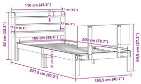 Πλαίσιο Κρεβατιού με Κεφαλάρι 100 x 200εκ. Μασίφ Ξύλο Πεύκου - Καφέ