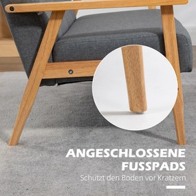 HOMCOM Τριθέσιος Καναπές Ταπετσαρίας, Ξύλο Καουτσούκ, 154,5 x 69,5 x 73 εκ., Γκρι